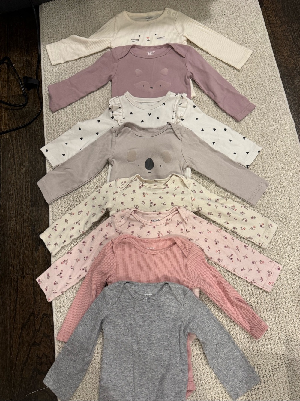 Bundle of Girls Long Sleeve Bodysuits (8) - Various Patterns size 12 months